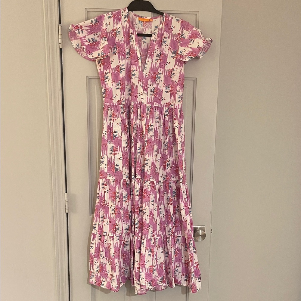 Oliphant Pink and White Floral Maxi Dress